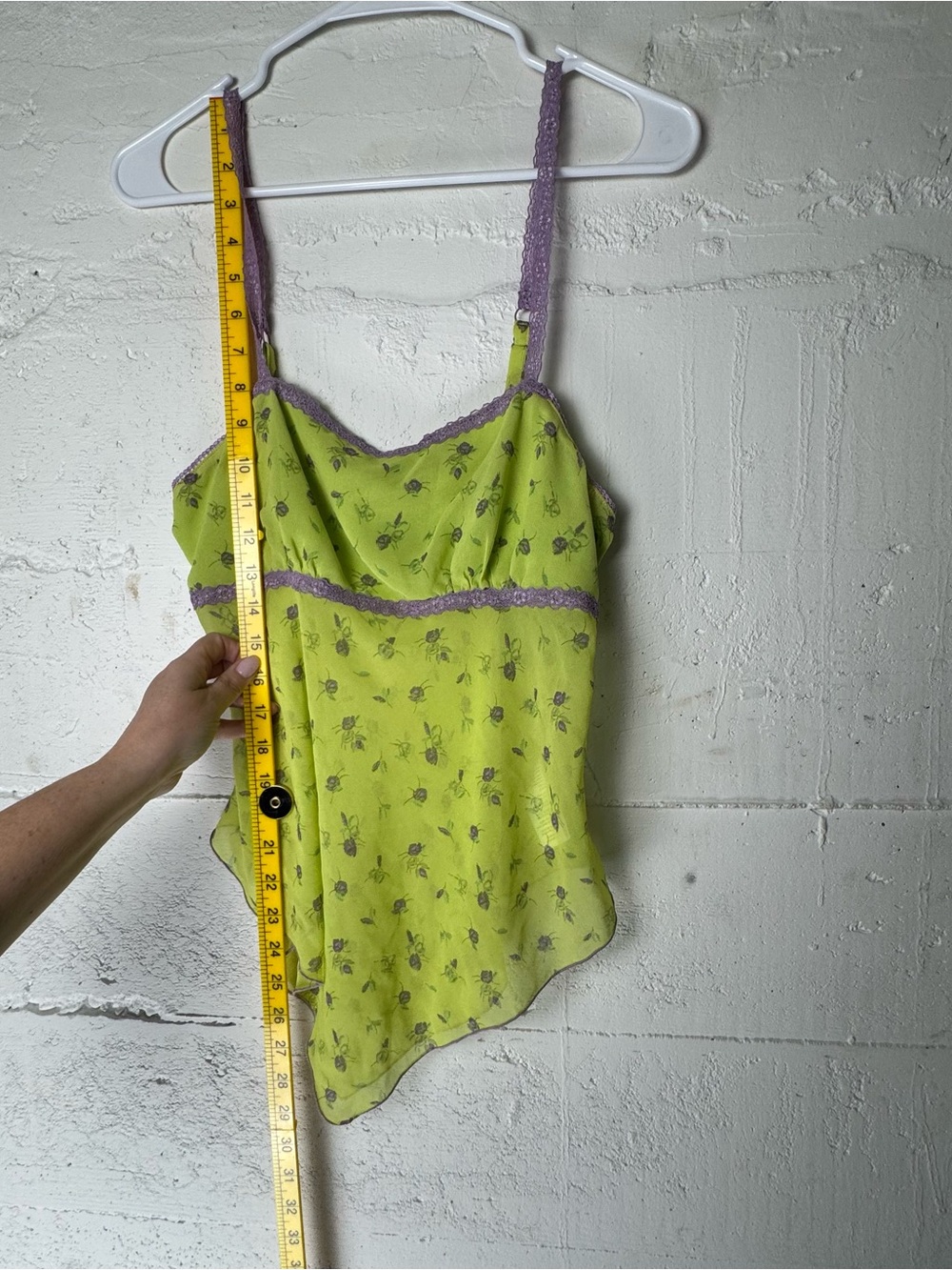 Urban Outfitters UO Tati babydoll lime Floral Cami Top fairycore handkerchief M - Picture 9 of 9